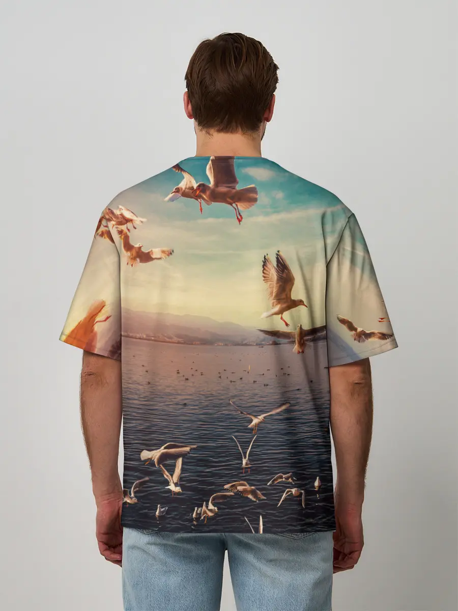 Мужская футболка оверсайз / Чайки на воде