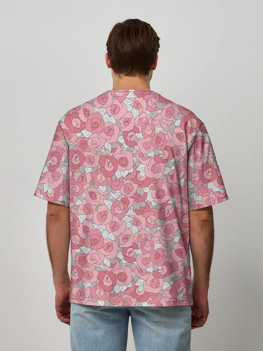 Мужская футболка оверсайз / Нежно коралловые розы