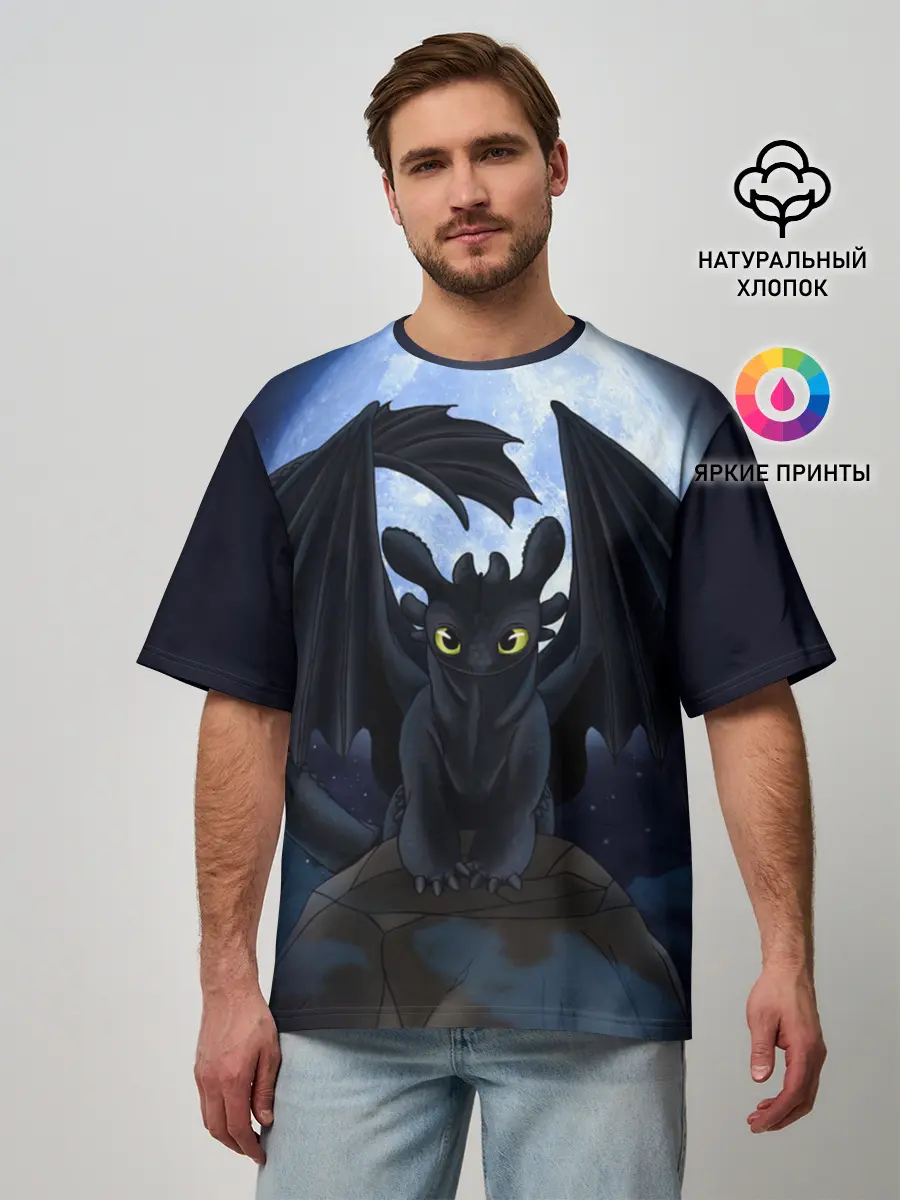 Мужская футболка оверсайз / ночная фурия
