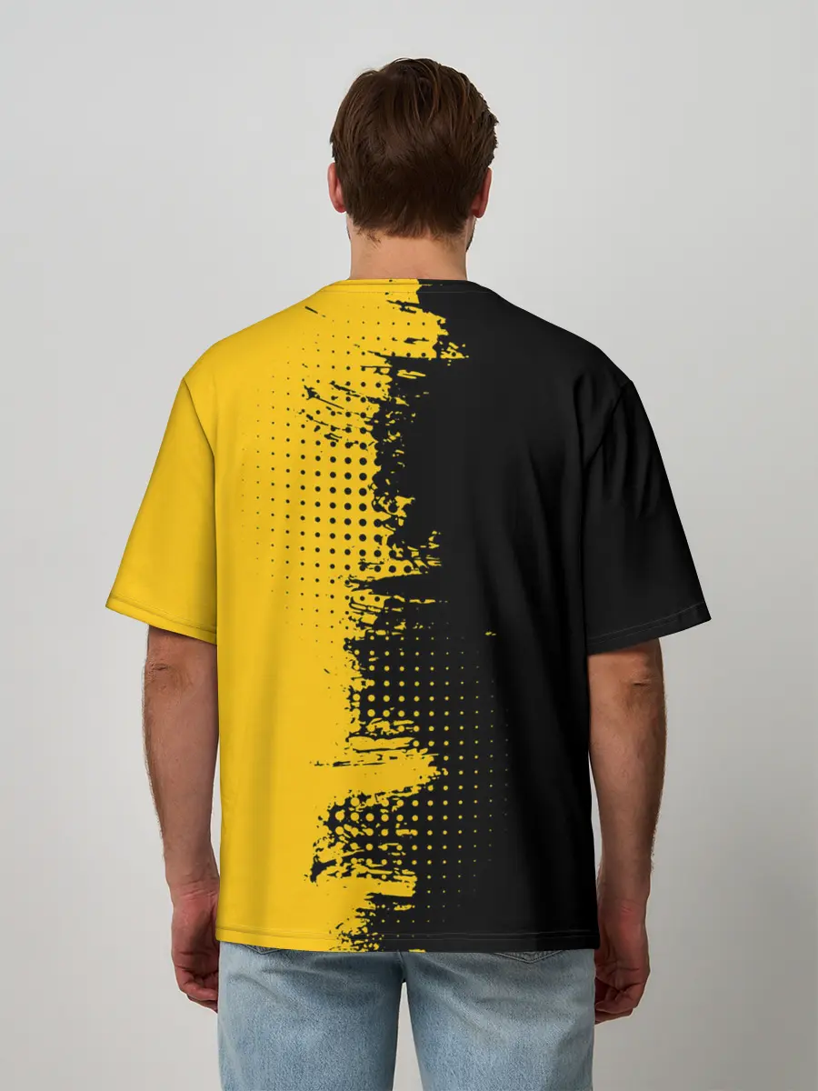 Мужская футболка оверсайз / ЧЕРНО ЖЕЛТЫЙ ГРАНЖ | GRUNGE