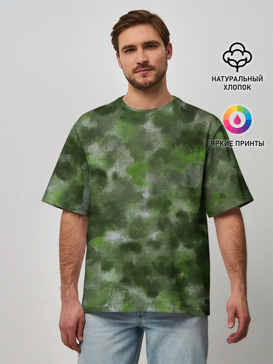 Мужская футболка оверсайз / Canvas Green Camo