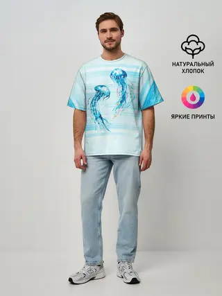 Мужская футболка оверсайз / Медузы