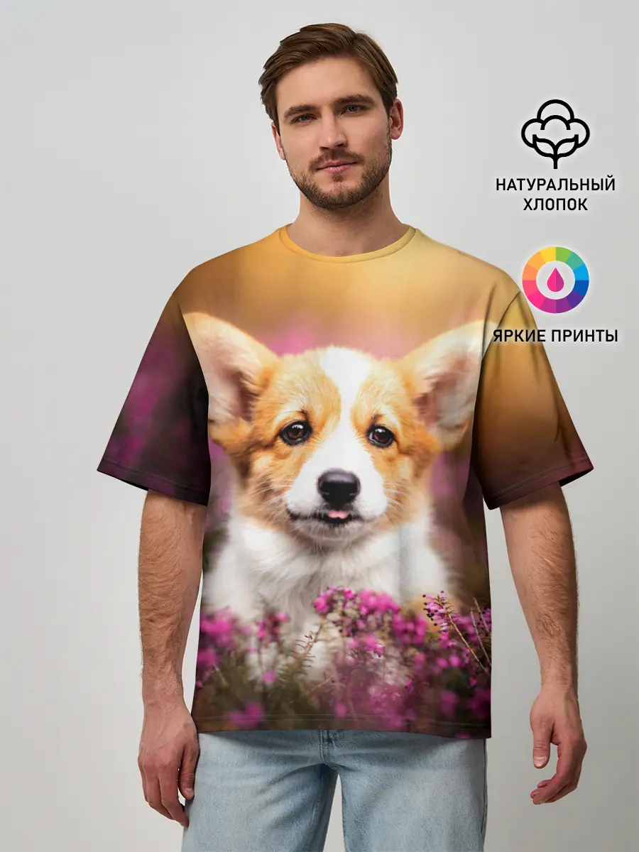 Мужская футболка оверсайз / Вельш-корги