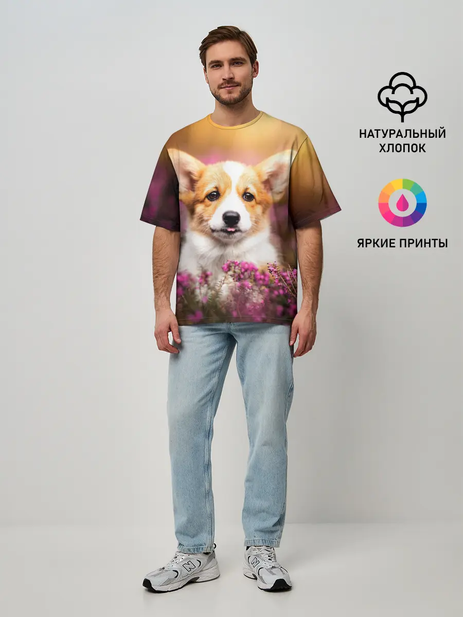 Мужская футболка оверсайз / Вельш-корги
