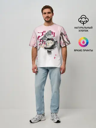 Мужская футболка оверсайз / Чёрный клевер сакура Аста