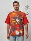 Мужская футболка оверсайз / KonoSuba. Мегумин с посохом