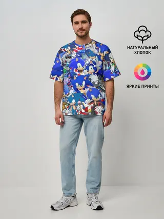 Мужская футболка оверсайз / SONIC СИНИЙ ЁЖ СОНИК
