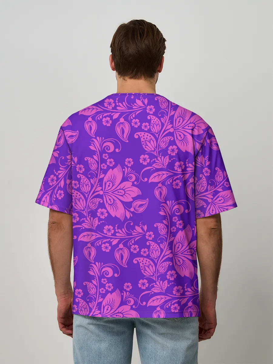 Мужская футболка оверсайз / ФИОЛЕТОВАЯ ХОХЛОМА