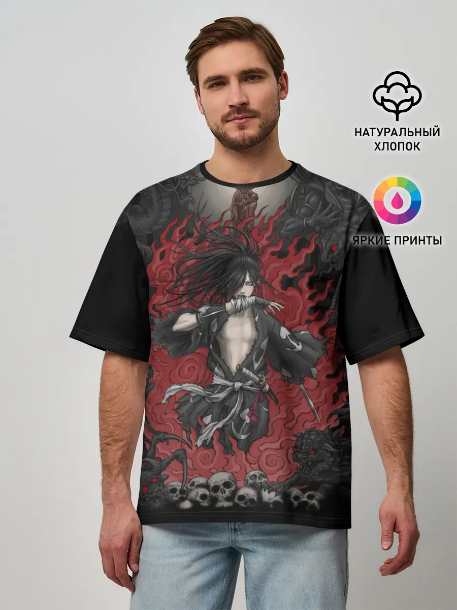 Мужская футболка оверсайз / ХЯККИМАРУ В ОГНЕ | ДОРОРО