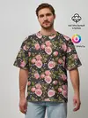 Мужская футболка оверсайз / Яркие розовые розы