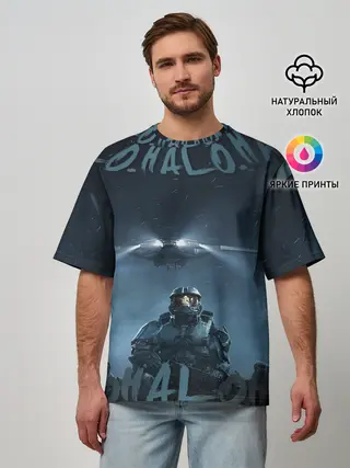 Мужская футболка оверсайз / Halo calligraphy