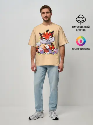 Мужская футболка оверсайз / Новогодний тигрёнок