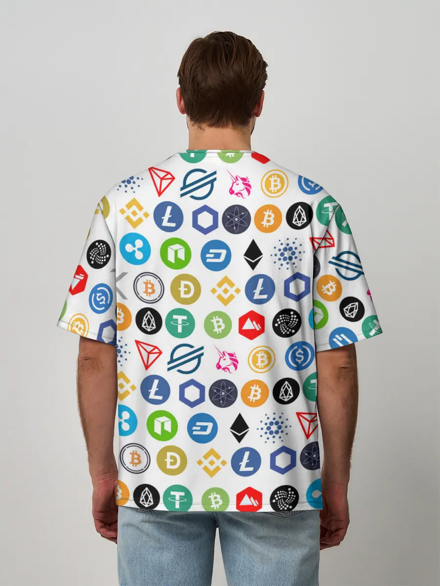 Мужская футболка оверсайз / BITCOIN PATTERN | БИТКОИН