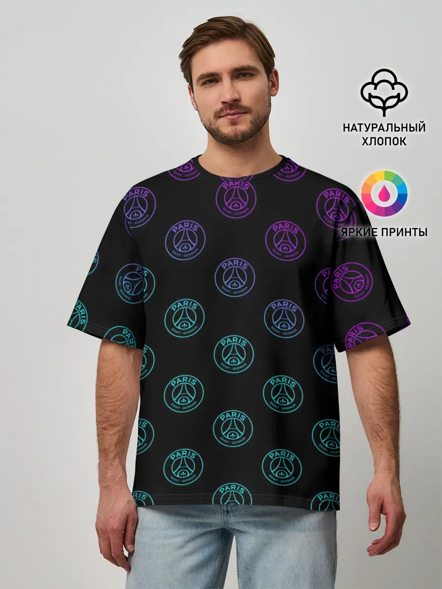 Мужская футболка оверсайз / PSG NEON | ПСЖ НЕОН