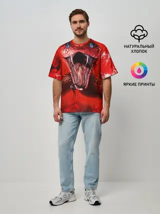 Мужская футболка оверсайз / Red Snake