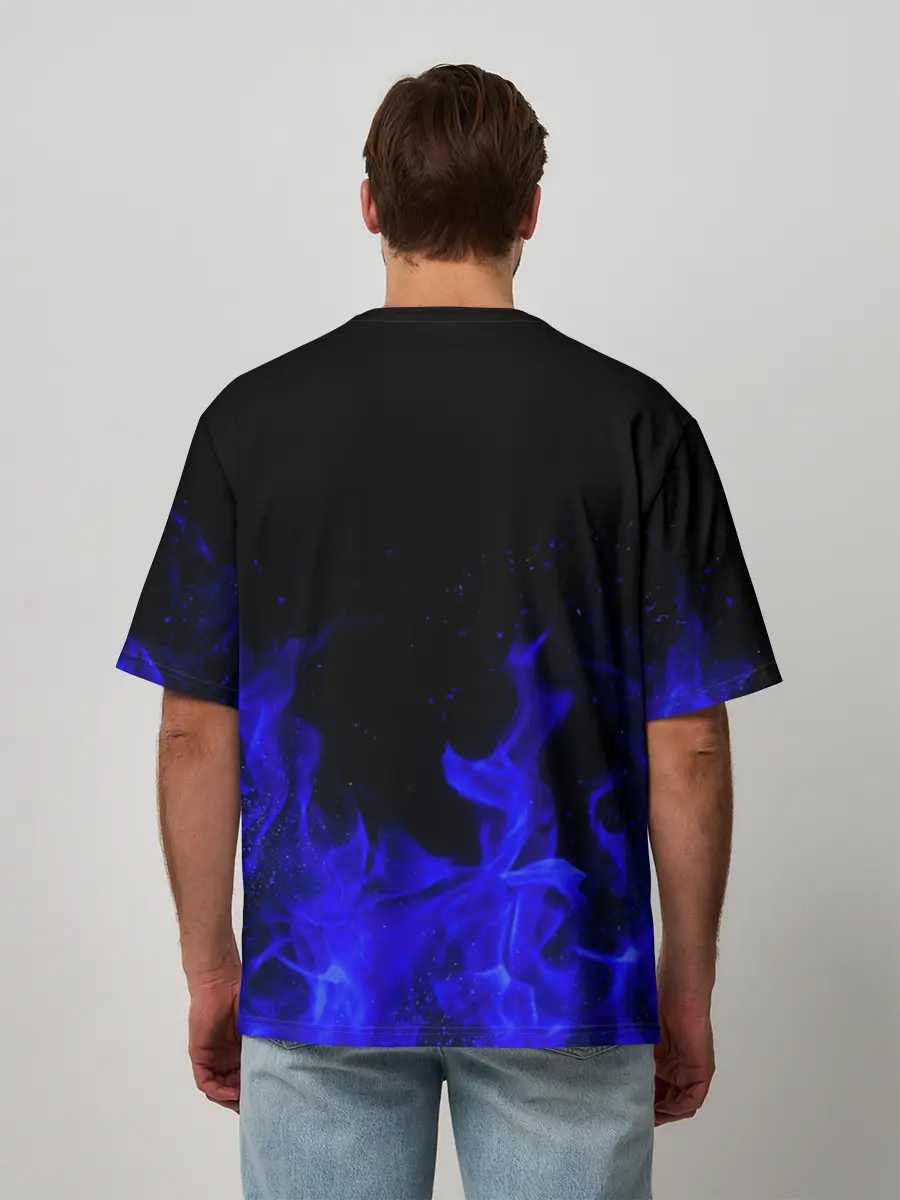 Мужская футболка оверсайз / Синий Огонь