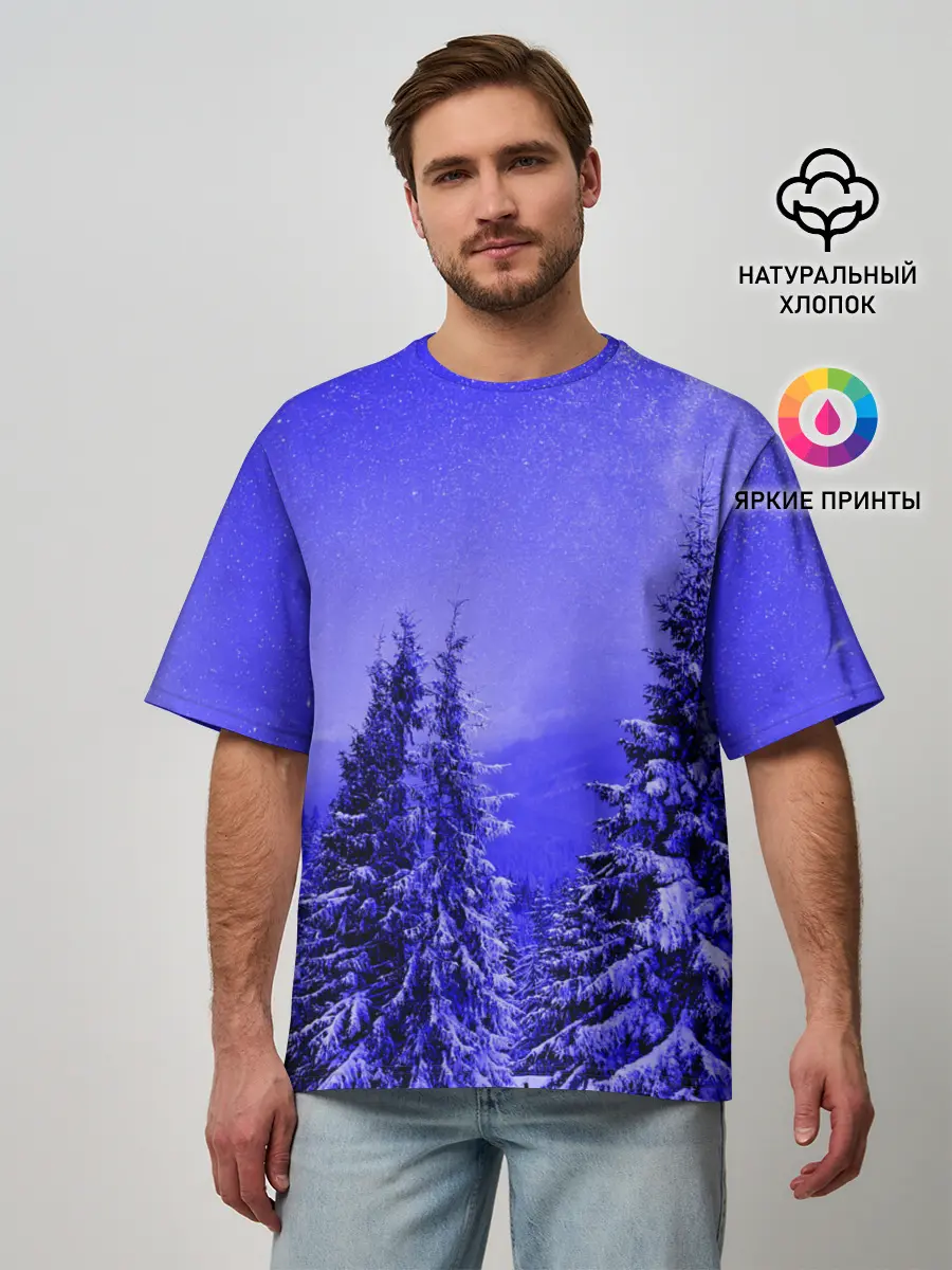 Мужская футболка оверсайз / Зимний лес