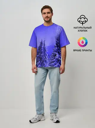 Мужская футболка оверсайз / Зимний лес
