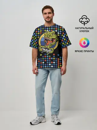 Мужская футболка оверсайз / Динозавр-игрок