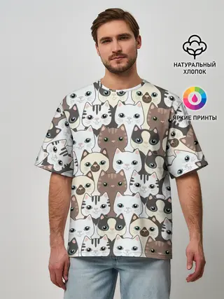 Мужская футболка оверсайз / Котики