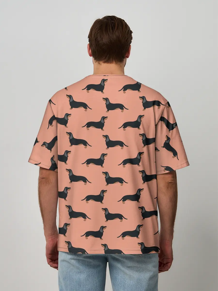 Мужская футболка оверсайз / Таксы паттерн