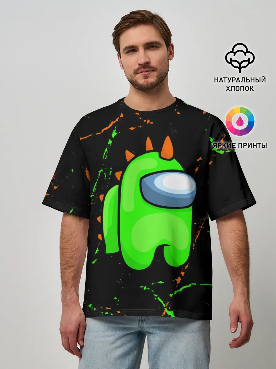 Мужская футболка оверсайз / AMONG US - FORTNITE REX