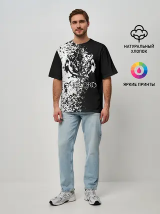 Мужская футболка оверсайз / чб спрей оверлорд