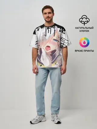 Мужская футболка оверсайз / Ахегао лицо в цвете