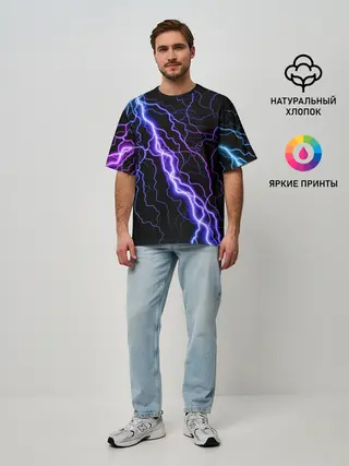 Мужская футболка оверсайз / НЕОНОВАЯ МОЛНИЯ / ГРОЗА