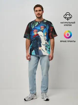 Мужская футболка оверсайз / Магическая битва, Итадори и Сукуна