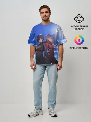 Мужская футболка оверсайз / ноль два небо