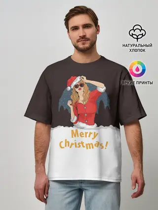 Мужская футболка оверсайз / Снегурка