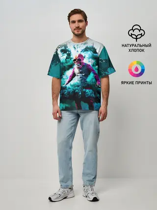 Мужская футболка оверсайз / Череп в дыму