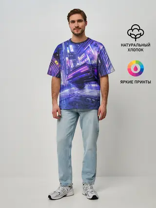 Мужская футболка оверсайз / Cyberpunk city