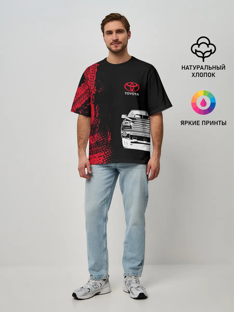 Мужская футболка оверсайз / Тойота | Красные следы