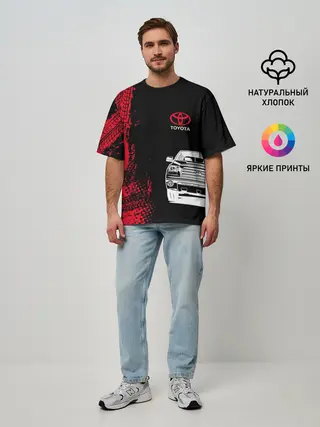 Мужская футболка оверсайз / Тойота | Красные следы