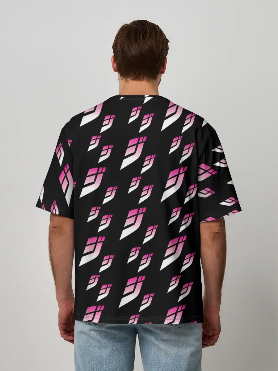 Мужская футболка оверсайз / Джоджо паттерн розовые лого