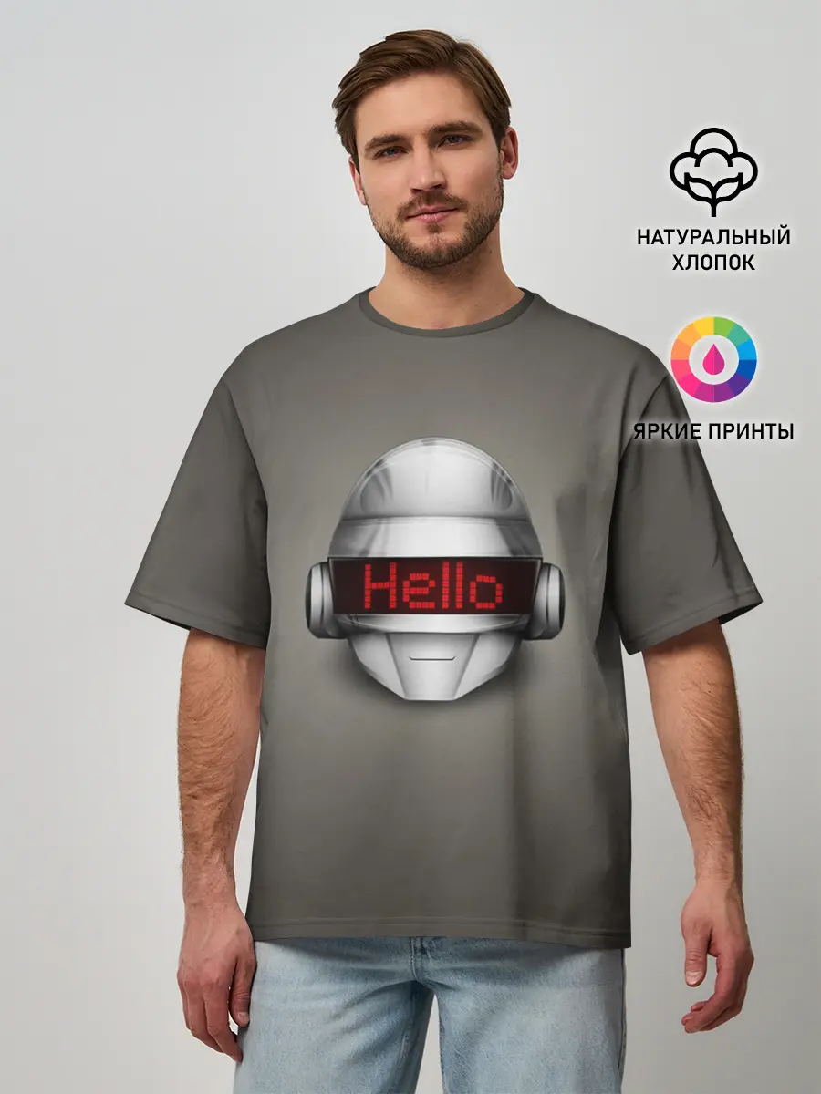 Мужская футболка оверсайз / Daft Punk | Hello