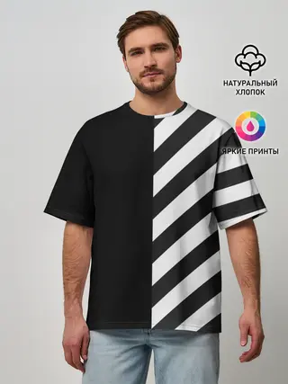 Мужская футболка оверсайз / Черно-Белые Полосы
