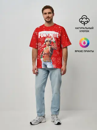 Мужская футболка оверсайз / FORTNITE НОВОГОДНИЙ.