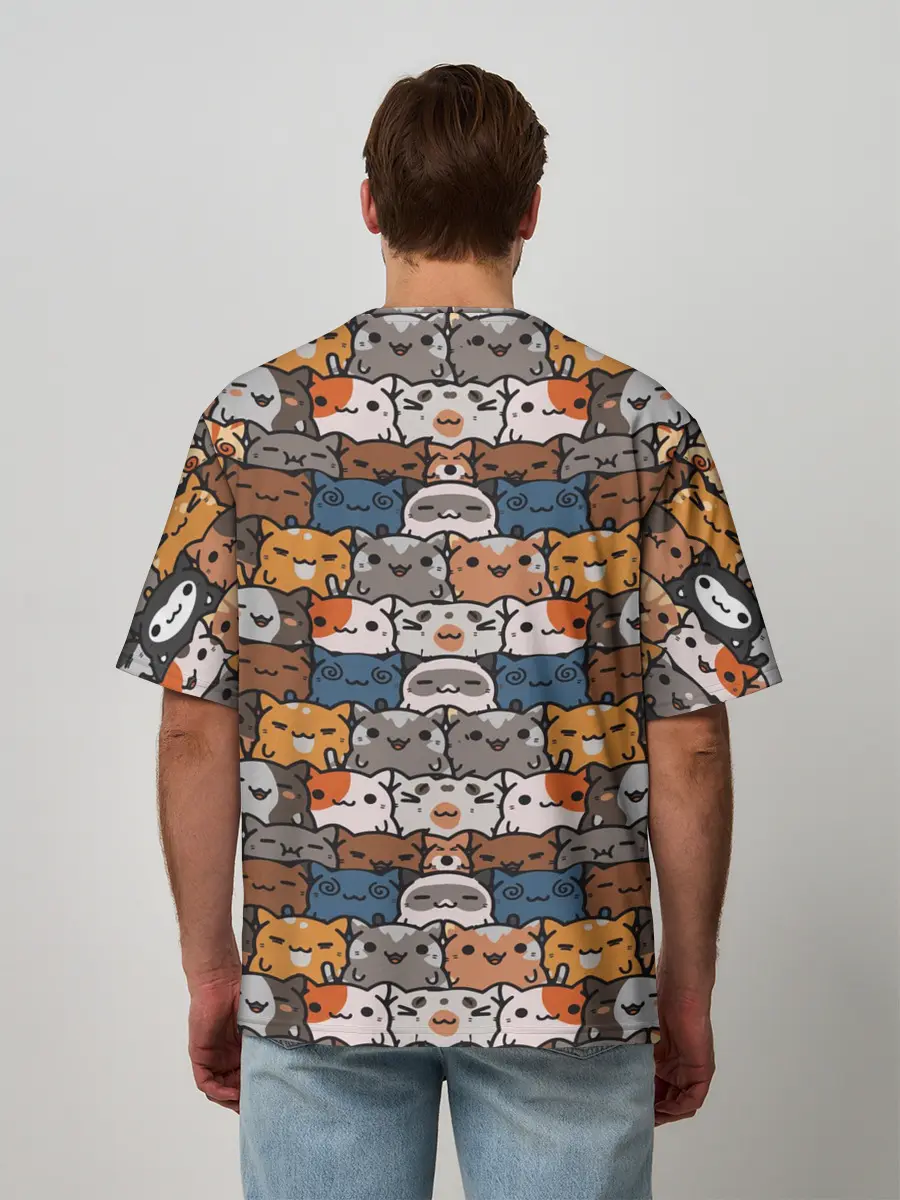 Мужская футболка оверсайз / Котейки