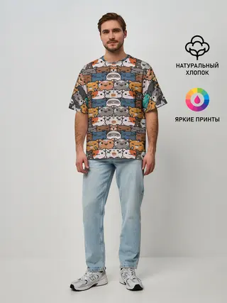 Мужская футболка оверсайз / Котейки