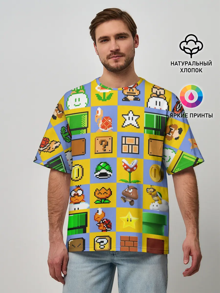 Мужская футболка оверсайз / Super Mario Pop art