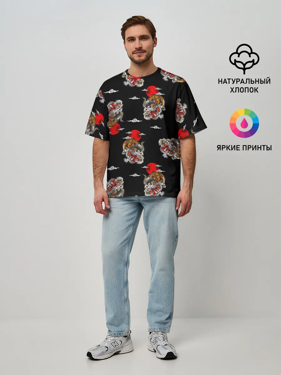 Мужская футболка оверсайз / Японский стиль - тигры
