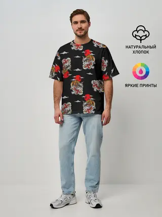 Мужская футболка оверсайз / Японский стиль - тигры