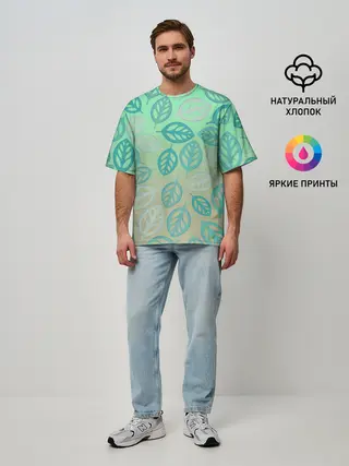Мужская футболка оверсайз / узор из листиков