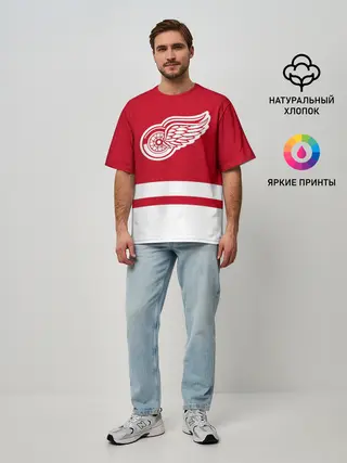Мужская футболка оверсайз / Детройт Ред Уингз