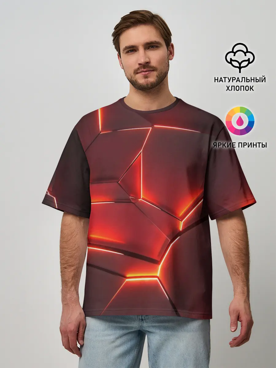 Мужская футболка оверсайз / ПЛИТЫ НА НЕОНЕ