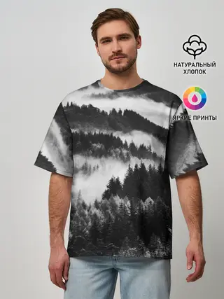 Мужская футболка оверсайз / ТУМАННЫЙ ЛЕС / МРАЧНЫЙ ЛЕС