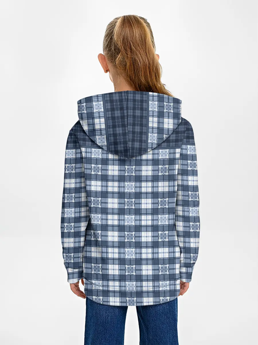 Детское худи / Синий узор в клетку